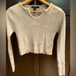 Forever 21 cropped ribbed notch-collar grey sweater size S